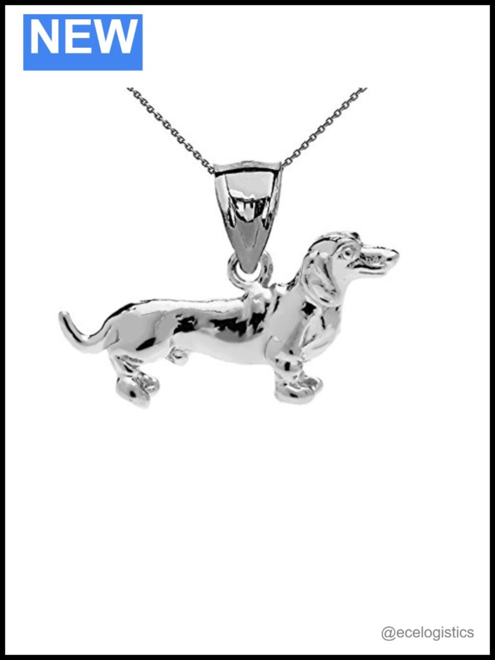 Sterling Silver Dachshund Charm Pendant Necklace 20in Rolo Chain